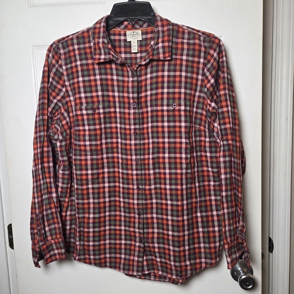 St. John's Bay sz‎ XL gingham plaid button up shirt 100% cotton fall casual